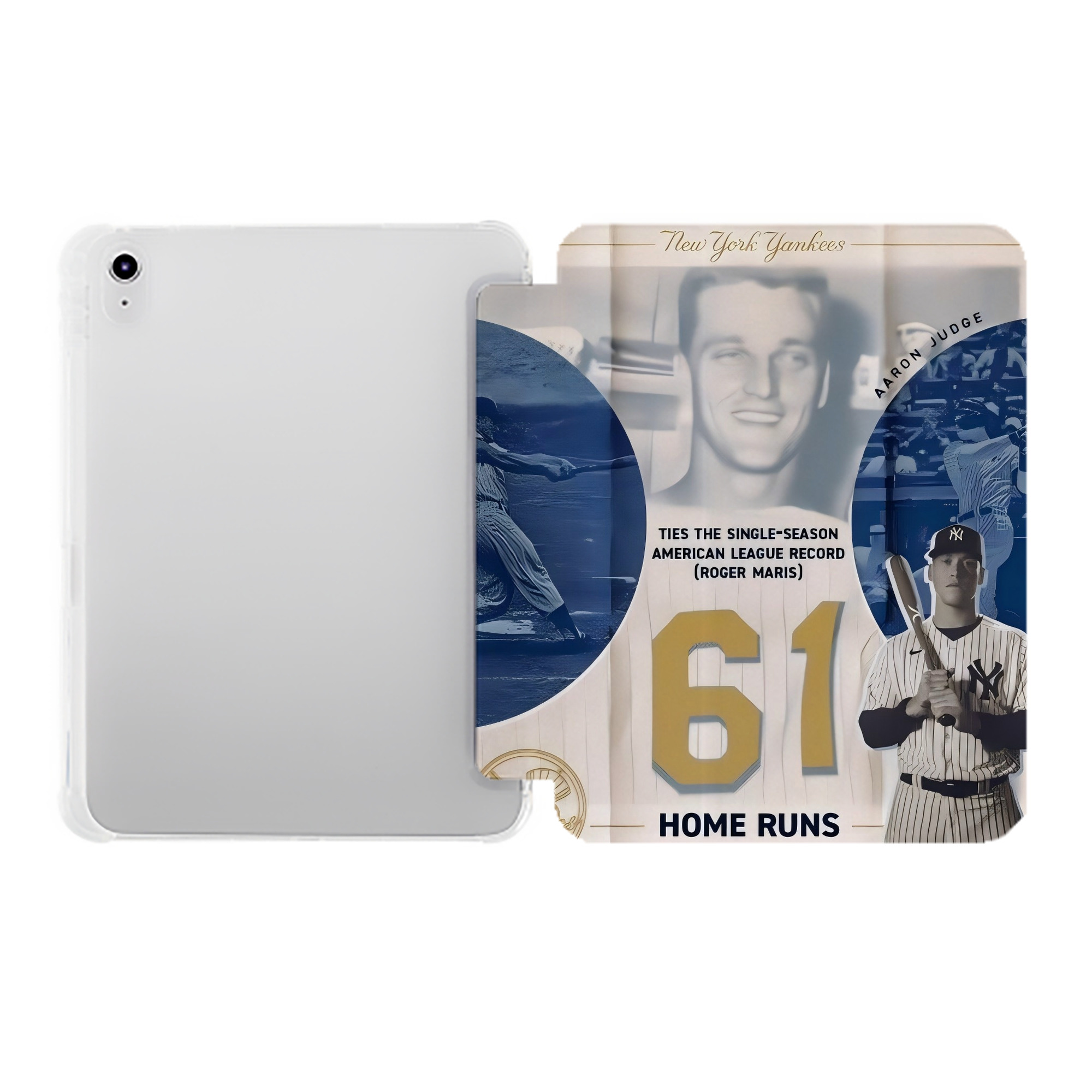 Aaron Judge 61 Home Runs 2 Premium Tri-Fold PU Leather & Silicone IPad Case With Pencil Slot – Fits 9.5,10.5,10.9 – Adjustable Stand, Slim, Protective